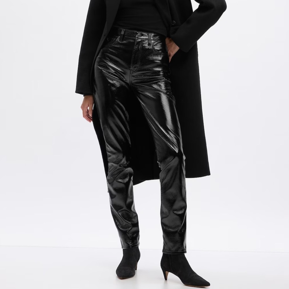 Gap High Rise Vegan Patent Leather Vintage Slim Black Pants Tall